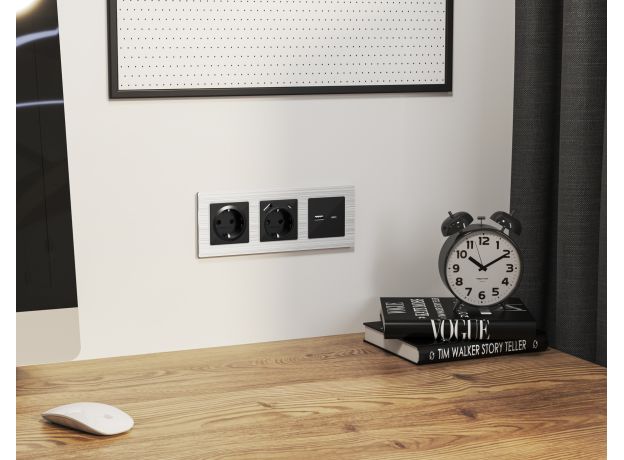 MA811010 Комплект механизма розетки ALFA Черный матовый 2USB A+C 20W (быстрая зарядка) QUANT (AP8110, VM177)