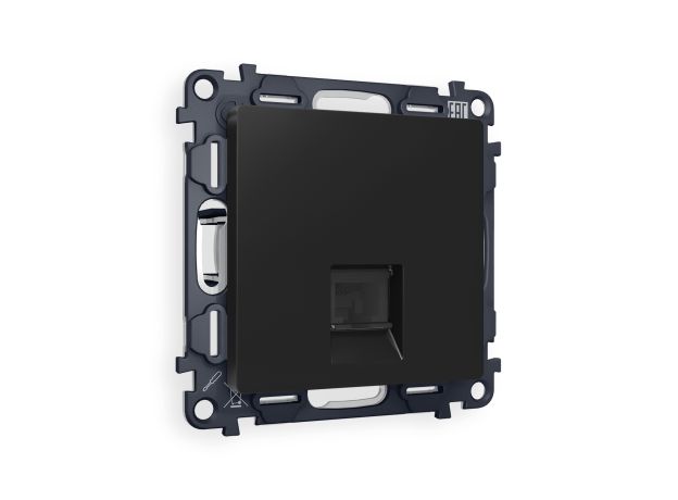 MA812005 Комплект механизма компьютерной розетки RJ-45 экранированной с автоматической защитной шторкой ALFA Черный матовый QUANT (AP8120, VM185)