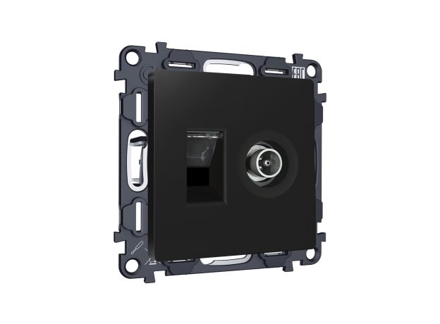 MA812510 Комплект механизма розетки компьютерной + TV оконечной RJ-45 с автоматической защитной шторкой ALFA Черный матовый (AP8125, VM195)