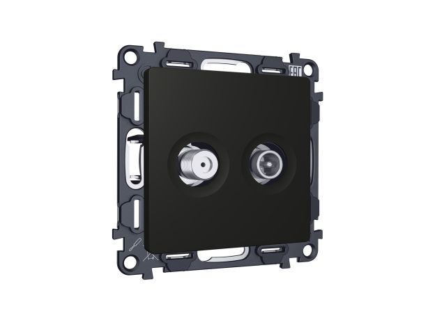 MA813310 Комплект механизма розетки TV оконечной + SAT 5-862MHz 3.5dB/950-2150MHz 3.5dB ALFA Черный матовый QUANT (AP8133, VM217)