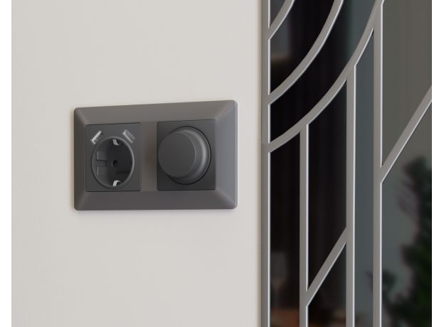 MA909010 Комплект механизма электрической розетки ALFA Графит мягкое касание 2USB A+A 18W (быстрая зарядка) с/з QUANT (AP9090, VM155)