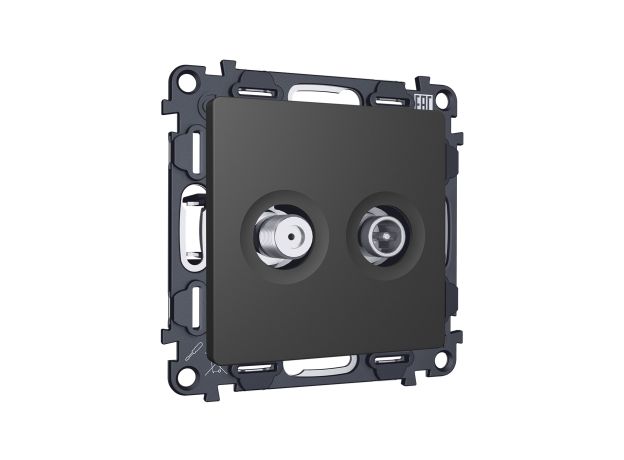 MA913310 Комплект механизма розетки TV оконечной + SAT 5-862MHz 3.5dB/950-2150MHz 3.5dB ALFA Графит мягкое касание QUANT (AP9133, VM217)