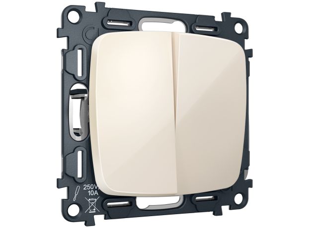 MO303030 Комплект механизма 2-клавишного перекрестного выключателя 10A-250V OMEGA Бежевый глянец QUANT (OP3030, VM125)