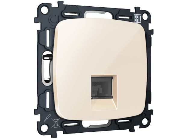 MO312005 Комплект механизма компьютерной розетки RJ-45 экранированной с автоматической защитной шторкой OMEGA Бежевый глянец QUANT (OP3120, VM185)