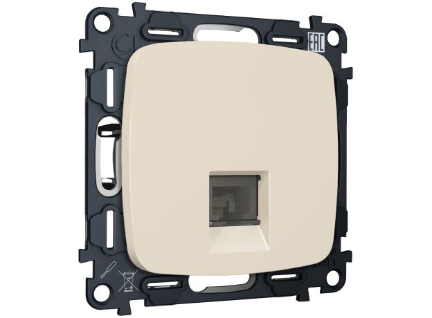 MO332005 Комплект механизма компьютерной розетки RJ-45 экранированной с автоматической защитной шторкой OMEGA Бежевый матовый QUANT (OP3320, VM185)