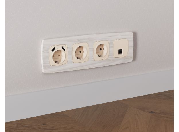 MO332005 Комплект механизма компьютерной розетки RJ-45 экранированной с автоматической защитной шторкой OMEGA Бежевый матовый QUANT (OP3320, VM185)