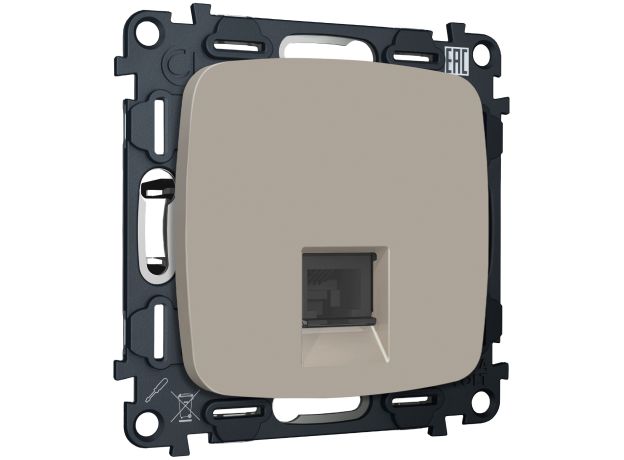 MO372005 Комплект мех-ма компьютерной розетки RJ-45 экранированной с автоматической защитной шторкой OMEGA Серо-бежевый матовый QUANT (OP3720, VM185)
