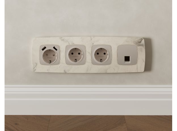 MO372005 Комплект мех-ма компьютерной розетки RJ-45 экранированной с автоматической защитной шторкой OMEGA Серо-бежевый матовый QUANT (OP3720, VM185)