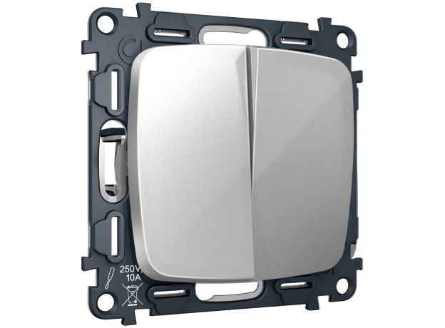 MO403030 Комплект механизма 2-клавишного перекрестного выключателя 10A-250V OMEGA Серебро глянец QUANT (OP4030, VM125)
