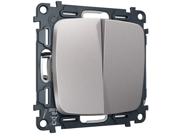 MO503030 Комплект механизма 2-клавишного перекрестного выключателя 10A-250V OMEGA Сталь матовый QUANT (OP5030, VM125)