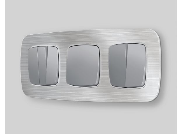 MO503030 Комплект механизма 2-клавишного перекрестного выключателя 10A-250V OMEGA Сталь матовый QUANT (OP5030, VM125)