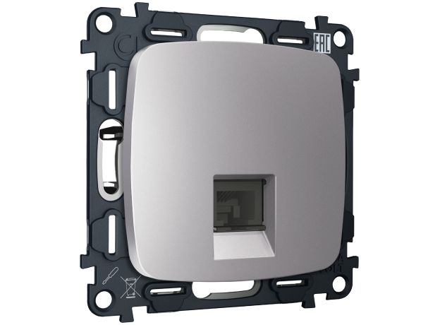 MO512005 Комплект механизма компьютерной розетки RJ-45 экранированной с автоматической защитной шторкой OMEGA Сталь матовый QUANT (OP5120, VM185)