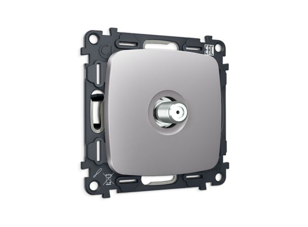 MO513050 Комплект механизма TV розетки SAT 5-2400MHz 3.5dB OMEGA Сталь матовый QUANT (OP5130, VM215)