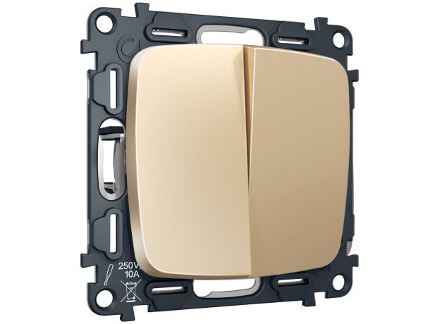 MO603030 Комплект механизма 2-клавишного перекрестного выключателя 10A-250V OMEGA Шампань QUANT (OP6030, VM125)