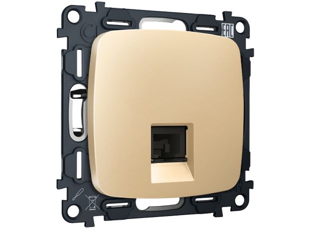 MO612005 Комплект механизма компьютерной розетки RJ-45 экранированной с автоматической защитной шторкой OMEGA Шампань QUANT (OP6120, VM185)