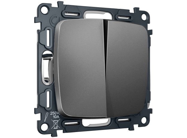 MO653030 Комплект механизма 2-клавишного перекрестного выключателя 10A-250V OMEGA Антрацит серый QUANT (OP6530, VM125)