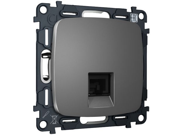MO662005 Комплект механизма компьютерной розетки RJ-45 экранированной с автоматической защитной шторкой OMEGA Антрацит серый QUANT (OP6620, VM185)