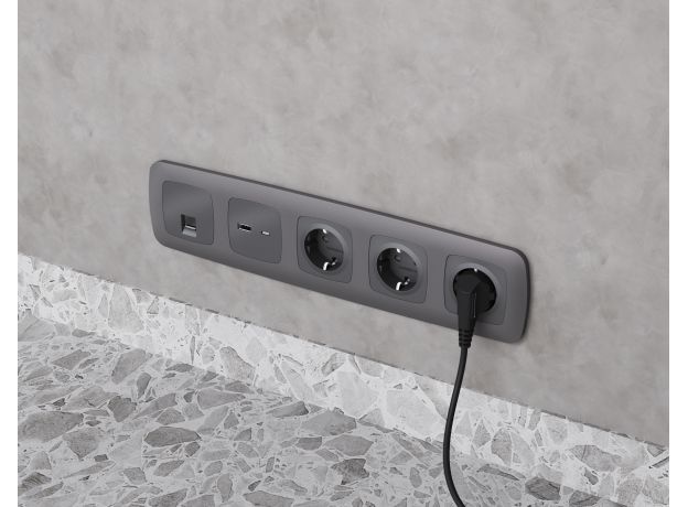 MO662005 Комплект механизма компьютерной розетки RJ-45 экранированной с автоматической защитной шторкой OMEGA Антрацит серый QUANT (OP6620, VM185)
