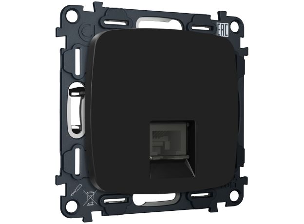 MO812005 Комплект механизма компьютерной розетки RJ-45 экранированной с автоматической защитной шторкой OMEGA Черный матовый QUANT (OP8120, VM185)