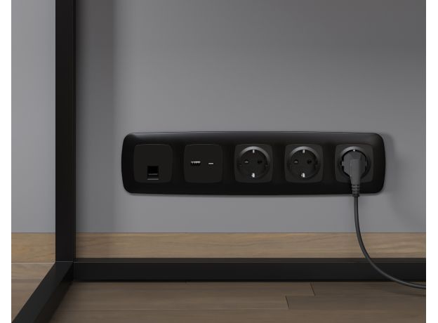 MO812005 Комплект механизма компьютерной розетки RJ-45 экранированной с автоматической защитной шторкой OMEGA Черный матовый QUANT (OP8120, VM185)