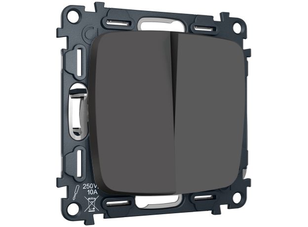 MO903030 Комплект механизм 2-клавишного перекрестного выключателя 10A-250V OMEGA Графит Мягкое касание QUANT (OP9030, VM125)