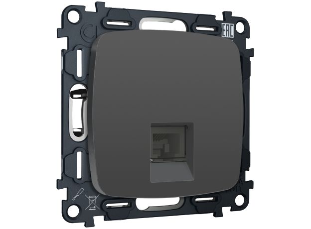 MO912005 Комплект мех-ма компьютерной розетки RJ-45 экранированной с автоматической защитной шторкой OMEGA Графит Мягкое касание QUANT (OP9120, VM185)