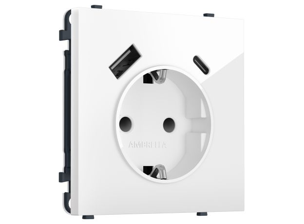 MS110010 Комплект механизма электрической розетки SIGMA Белый глянец 2USB A+C 20W (быст. зар.) с/з с/ш 16A-250V QUANT PRO (SP1100, PR160)