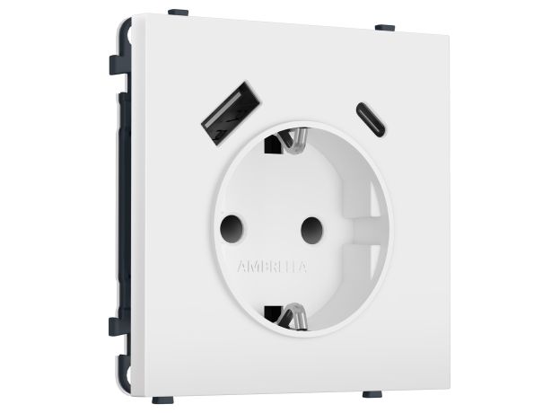 MS130010 Комплект механизма электрической розетки SIGMA Белый матовый 2USB A+C 20W (быст. зар.) с/з с/ш 16A-250V QUANT PRO (SP1300, PR160)