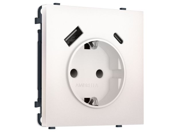 MS210010 Комплект механизма электрической розетки SIGMA Жемчуг 2USB A+C 20W (быст. зар.) с/з с/ш 16A-250V QUANT PRO (SP2100, PR160)