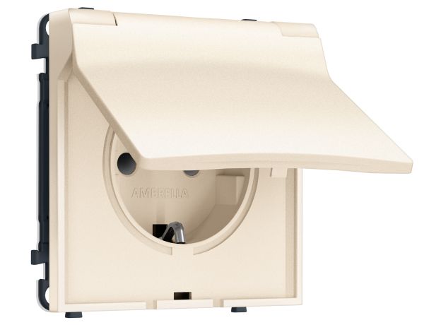 MS248010 Комплект механизма электрической розетки SIGMA Жемчужно-кремовый 50Hz 2P+E с/з с/ш и крышкой IP44 16A-250V QUANT PRO (SP2480, PR141)