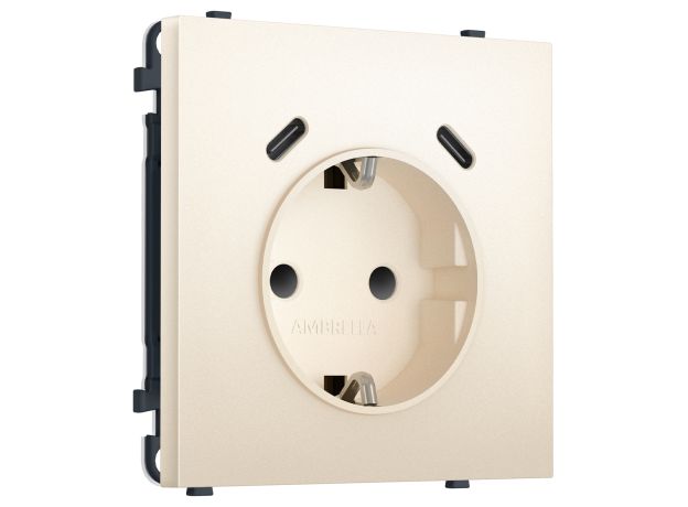 MS250510 Комплект механизма электрической розетки SIGMA Жемчужно-кремовый 2USB С+C 20W (быст. зар.) с/з с/ш 16A-250V QUANT PRO (SP2505, PR165)