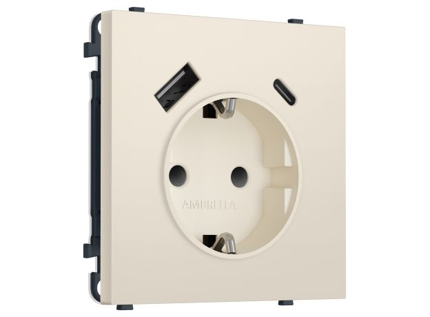 MS330010 Комплект механизма электрической розетки SIGMA Бежевый матовый 2USB A+C 20W (быст. зар.) с/з с/ш 16A-250V QUANT PRO (SP3300, PR160)