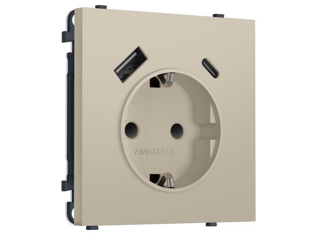 MS350010 Комплект механизма электрической розетки SIGMA Кашемир 2USB A+C 20W (быст. зар.) с/з с/ш 16A-250V QUANT PRO (SP3500, PR160)