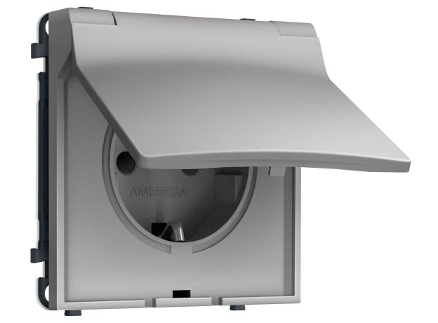 MS508010 Комплект механизма электрической розетки SIGMA Сталь матовый 50Hz 2P+E с/з с/ш и крышкой IP44 16A-250V QUANT PRO (SP5080, PR141)