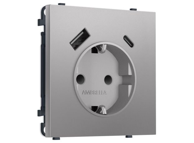 MS510010 Комплект механизма электрической розетки SIGMA Сталь матовый 2USB A+C 20W (быст. зар.) с/з с/ш 16A-250V QUANT PRO (SP5100, PR160)