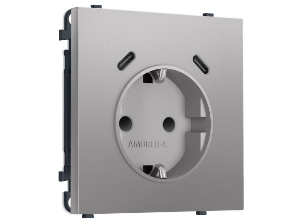 MS510510 Комплект механизма электрической розетки SIGMA Сталь матовый 2USB С+C 20W (быст. зар.) с/з с/ш 16A-250V QUANT PRO (SP5105, PR165)