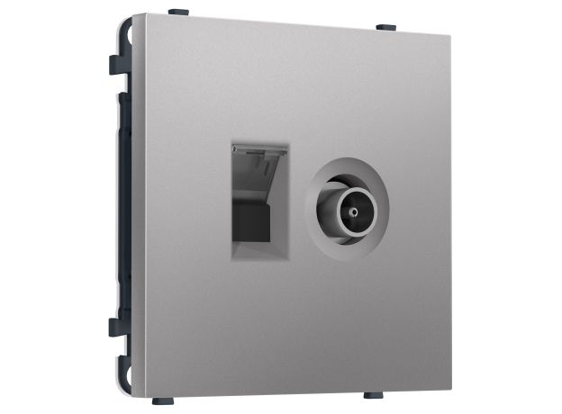 MS512510 Комплект механизма розетки компьютерной + TV оконечной SIGMA Сталь матовый RJ-45 (8P8C) CAT6/50-870MHz 1dB с/ш QUANT PRO (SP5125, PR195)