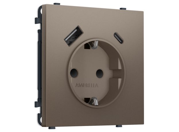 MS640010 Комплект механизма электрической розетки SIGMA Темная бронза матовый 2USB A+C 20W (быст. зар.) с/з с/ш 16A-250V QUANT PRO (SP6400, PR160)