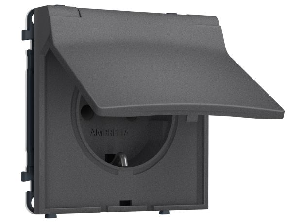 MS658010 Комплект механизма электрической розетки SIGMA Антрацит серый 50Hz 2P+E с/з с/ш и крышкой IP44 16A-250V QUANT PRO (SP6580, PR141)