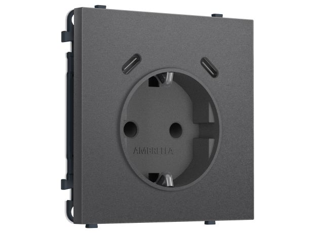 MS660510 Комплект механизма электрической розетки SIGMA Антрацит серый 2USB С+C 20W (быст. зар.) с/з с/ш 16A-250V QUANT PRO (SP6605, PR165)