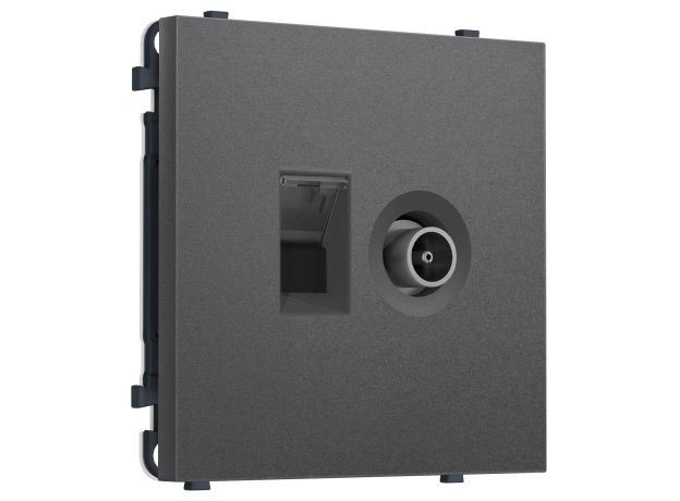 MS662510 Комплект механизма розетки компьютерной + TV оконечной SIGMA Антрацит серый RJ-45 (8P8C) CAT6/50-870MHz 1dB с/ш QUANT PRO (SP6625, PR195)