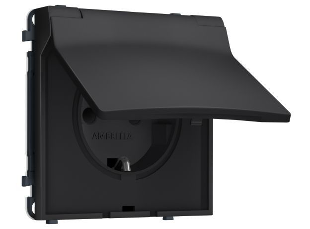 MS808010 Комплект механизма электрической розетки SIGMA Черный матовый 50Hz 2P+E с/з с/ш и крышкой IP44 16A-250V QUANT PRO (SP8080, PR141)