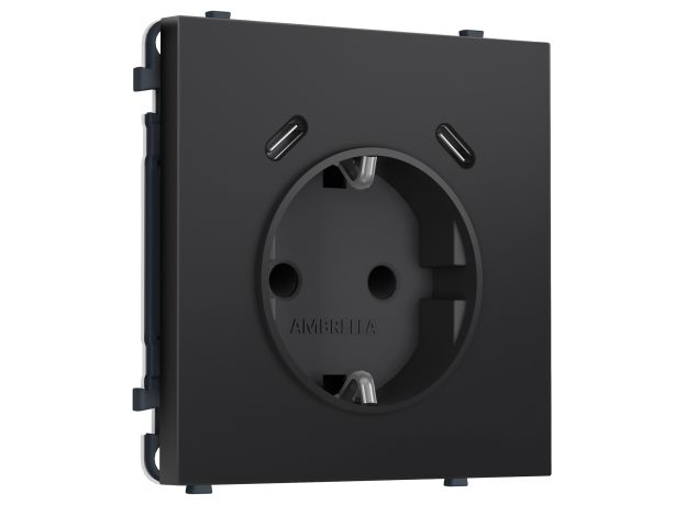 MS810510 Комплект механизма электрической розетки SIGMA Черный матовый 2USB С+C 20W (быст. зар.) с/з с/ш 16A-250V QUANT PRO (SP8105, PR165)