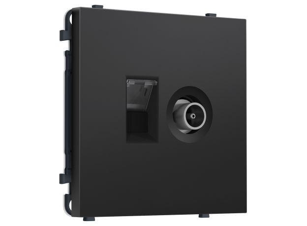 MS812510 Комплект механизма розетки компьютерной + TV оконечной SIGMA Черный матовый RJ-45 (8P8C) CAT6/50-870MHz 1dB с/ш QUANT PRO (SP8125, PR195)