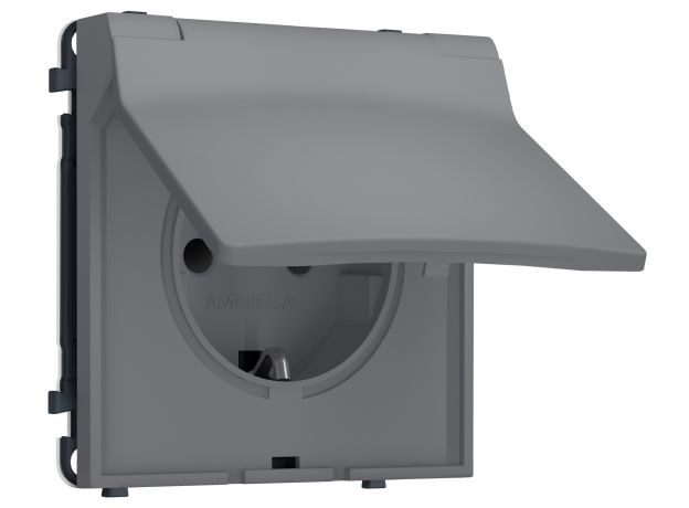 MS868010 Комплект механизма электрической розетки SIGMA Платиново-серый Мягкое кас.50Hz 2P+E с/з с/ш и крышкой IP44 16A-250V QUANT PRO (SP8680, PR141)