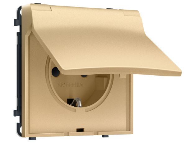 MS888010 Комплект механизма электрической розетки SIGMA Золото Мягкое касание 50Hz 2P+E с/з с/ш и крышкой IP44 16A-250V QUANT PRO (SP8880, PR141)