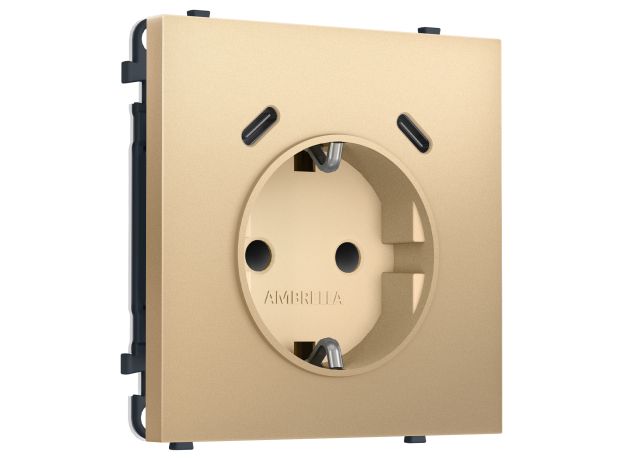 MS890510 Комплект механизма электрической розетки SIGMA Золото Мягкое касание 2USB С+C 20W (быст. зар.) с/з с/ш 16A-250V QUANT PRO (SP8905, PR165)