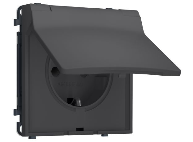 MS908010 Комплект механизма электрической розетки SIGMA Графит Мягкое касание 50Hz 2P+E с/з с/ш и крышкой IP44 16A-250V QUANT PRO (SP9080, PR141)