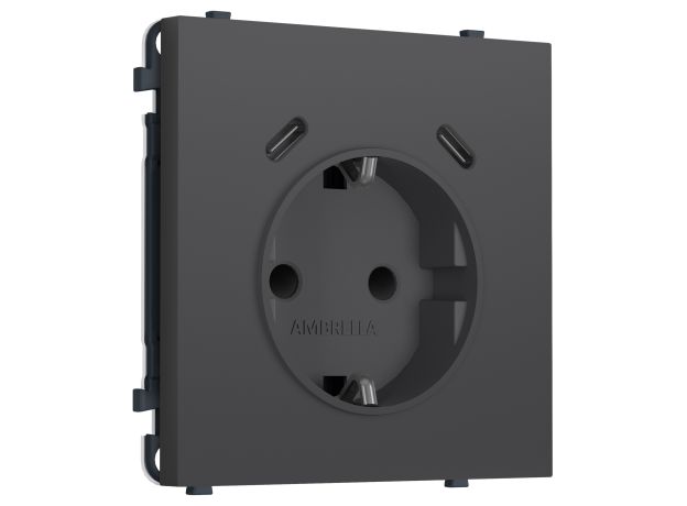 MS910510 Комплект механизма электрической розетки SIGMA Графит Мягкое касание 2USB С+C 20W (быст. зар.) с/з с/ш 16A-250V QUANT PRO (SP9105, PR165)