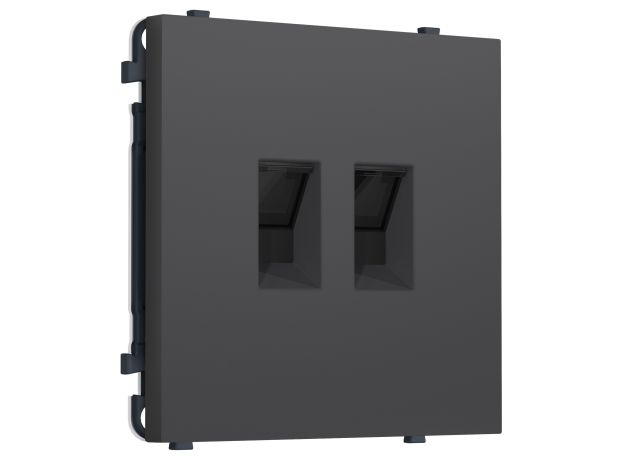 MS912110 Комплект механизма компьютерной двойной розетки SIGMA Графит Мягкое касание RJ-45 (8P8C) CAT6 с/ш QUANT PRO (SP9121, PR189)